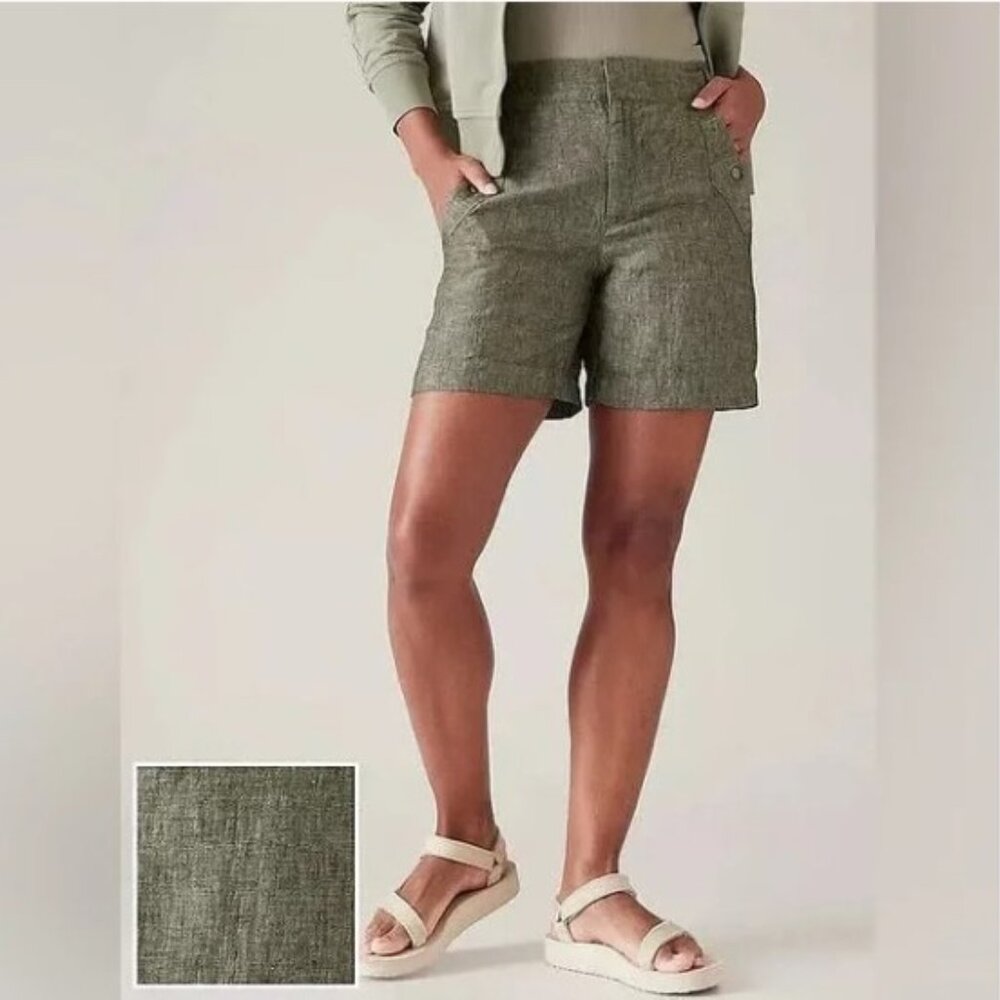 Athlete Voyager Linen Shorts - Olive New With Tags Sz 12